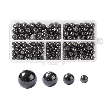 340Pcs 4 Sizes Natural Obsidian Beads, Round, Grade A, 4mm/6mm/8mm/10mm, Hole: 1mm