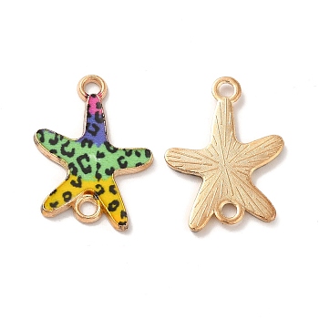 Printed Alloy Connector Charms, Starfish Links, Light Gold, Nickel, Lime, 23x16x1.5mm, Hole: 1.8mm