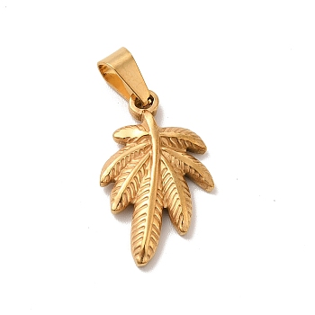 Vacuum Plating 201 Stainless Steel Pendants, Cannabis Leaf Charms, Golden, 23.5x14.5x2.5mm, Hole: 7x3.5mm