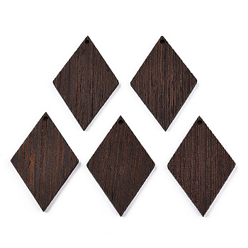 Natural Wenge Wood Pendants, Undyed, Rhombus Charms, Coconut Brown, 47.5x31.5x3.5mm, Hole: 2mm