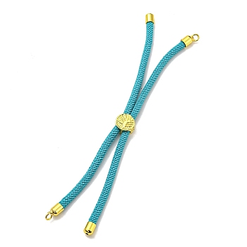 Nylon Cords Bracelet Makings Fit for Connector Charms, with Golden Brass Tree Slider Beads, Long-Lasting Plated, Light Sea Green, 8-5/8 inch(22cm), Hole: 1.9mm