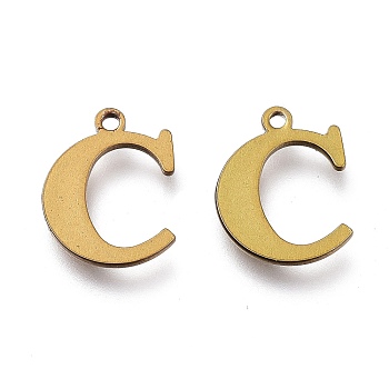Vacuum Plating  304 Stainless Steel Charms, Laser Cut, Alphabet, Antique Bronze, Letter.C, 12.5x9.5x0.8mm, Hole: 1mm