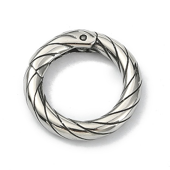 Tibetan Style 316 Surgical Stainless Steel Spring Gate Rings, Twist Round Ring, Antique Silver, 18.6x3.3mm