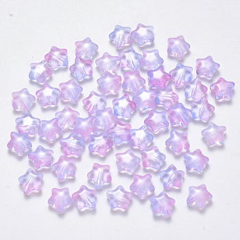 Transparent Glass Beads, Star, Colorful, 8x8.5x4mm, Hole: 1mm