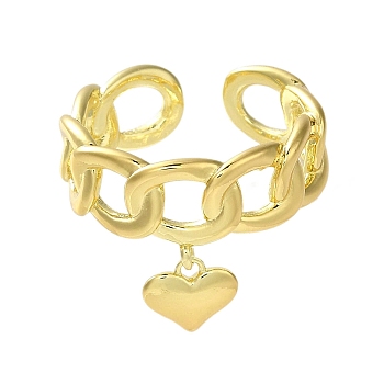 Open Brass Rings, Real 18K Gold Plated, Heart Charms, Real 18K Gold Plated, Inner Diameter: US Size 7 1/4(17.5mm)