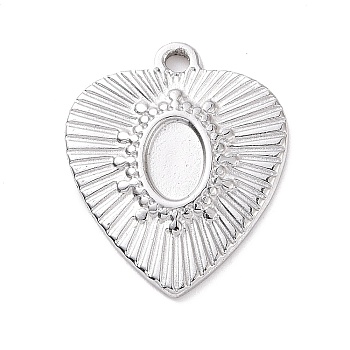 304 Stainless Steel Pendant Cabochon Settings, Heart, Stainless Steel Color, Tray: 4x6mm, 19x16x1.5mm, Hole: 1.2mm