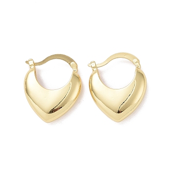 Rack Plating Brass Heart Thick Hoop Earrings for Women, Cadmium Free & Lead Free, Real 18K Gold Plated, 24x20x5.5mm, Pin: 0.8x1mm