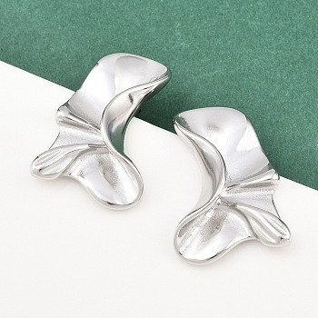 304 Stainless Steel Nuggets Stud Earrings, Stainless Steel Color, 34x23mm