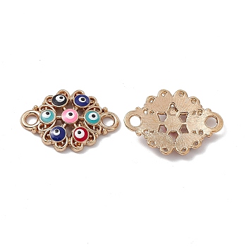 Alloy Enamel Connector Charms, Flower Links with Colorful Evil Eye, Golden, 20.7x29.5x4mm, Hole: 3.3mm