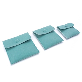 Velvet Jewelry Pouches, Jewelry Gift Bags with Snap Button, for Ring Necklace Earring Bracelet Storage, Square, Dark Cyan, 7x7cm