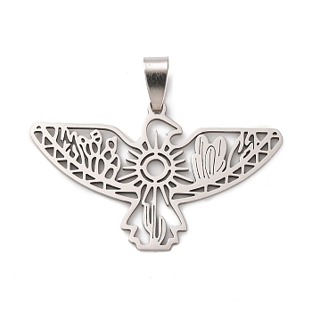 201 Stainless Steel Pendants, Hollow Aztec Eagle Charm, Anti-Tarnish, Stainless Steel Color, 27.5x44.5x1mm, Hole: 9x4.5mm