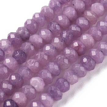 Dyed Natural Malaysia Jade Rondelle Beads Strands, Faceted, Violet, 4x2~3mm, Hole: 1mm, about 115pcs/strand, 14 inch