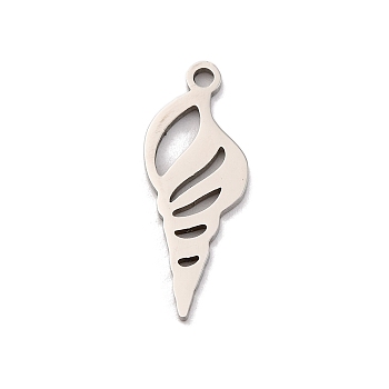 Non-Tarnish 201 Stainless Steel Pendants, Laser Cut, Conch Charm, Stainless Steel Color, 20.5x8x1mm, Hole: 1.5mm