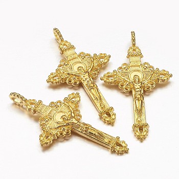 Alloy Pendants, Cadmium Free & Lead Free, Easter, Crucifix Cross Charms, Golden, 50x28x3mm