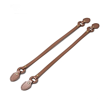 Leaf End Cowhide Leather Sew On Bag Handles, with Brass Findings, Bag Strap Replacement Accessories, Saddle Brown, 59.7x4x1.3cm, Hole: 1.6mm