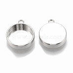 Brass Pendant Cabochon Settings, Plain Edge Bezel Cups, Flat Round, Nickel Free, Real Platinum Plated, Tray: 12mm, 16x13.5x3.5mm, Hole: 1.5mm(KK-S345-220C-P)