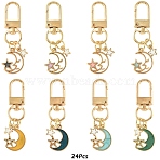 24Pcs 8 Style Alloy Enamel Pendant Decorations, with Alloy Swivel Clasps, Moon, Mixed Color, 55mm(HJEW-YW00239-02)