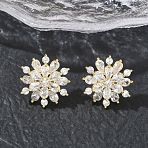 Snowflake Brass & Clear Cubic Zirconia Stud Earrings, Floral Earrings for Women, Real 18K Gold Plated, 19mm(KK-CBA36A2-04G)