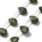 Natural Chinese Southern Jade Beads Strands, Faceted, Teardrop, Top Drilled, 9x6x4mm, Hole: 0.8mm, about 30~32pcs/strand, 16.54''(42cm)(G-Q167-A21-02)