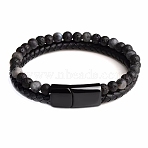 Natural Lava Rock  Beaded Bracelets, Imitation Leather Cord Bracelets for Women Men, with Alloy Clasps, Round, 8-1/4 inch(21cm)(PW24070692209)