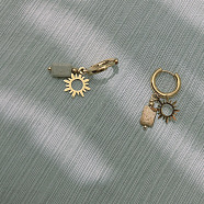 Vintage French Style Gold-Plated Sun Hoop Earrings, with Natural Picture Jasper Pendants, Golden, Yellow, (FG9295-4)