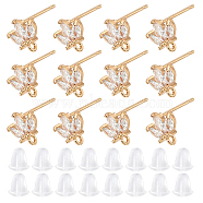 12Pcs Brass Micro Pave Clear Cubic Zirconia Stud Earring Findings, with 925 Sterling Silver Pins & Vertical Loops, Nickel Free, Flower, with 30Pcs Plastic Ear Nuts, Golden, 8x8mm, Hole: 1mm, Pin: 0.8mm(KK-DC0001-28)