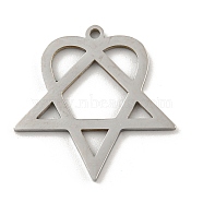 304 Stainless Steel Pendants, Laser Cut, Triangle with Heart Charm, Stainless Steel Color, 24x24x1mm, Hole: 1.5mm(STAS-R228-03P)