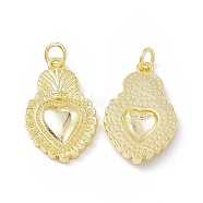 Rack Plating Brass Pendants, Long-Lasting Plated, Lead Free & Cadmium Free, with Jump Ring, Sacred Heart Charm, Real 18K Gold Plated, 24x15x3mm, Hole: 3mm(KK-B065-19G)