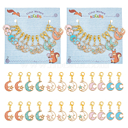 Moon with Star Pendant Stitch Markers, Alloy Enamel Crochet Lobster Clasp Charms, Locking Stitch Marker with Wine Glass Charm Ring, Mixed Color, 2.8~3.2cm, 6 style, 2pcs/style, 12pcs/set, 2 sets/box(HJEW-AB00337)
