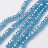 Electroplate Glass Beads Strands, Pearl Luster Plated, Faceted, Rondelle, Light Blue, 4~4.5x3mm, Hole: 0.5mm, about 130~135pcs/strand, 15.5~16 inch(39~40cm)(EGLA-F124-PL-B02)