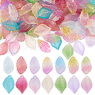 140Pcs 14 Color Autumn Theme Two Tone Spray Painted Glass Pendants, with Glitter Powder, Leaf Charms, Mixed Color, 22.5x12.5x5.5mm, Hole: 1mm, 10Pcs/style(GLAA-GA0001-84)