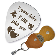 201 Stainless Steel Guitar Picks, with Sandy Brown PU Leather Guitar Picks Holder, Plectrum Guitar Accessories, Heart, Picks: 35x28mm, Holder: 110x52mm(AJEW-WH0467-011)