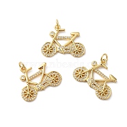 Rack Plating Brass Pave Cubic Zirconia Pendants, with Jump Ring, Lead Free & Cadmium Free, Long-Lasting Plated, Bicycle Charm, Real 18K Gold Plated, 19x23.5x2mm, Hole: 3.4mm(KK-O142-21G)