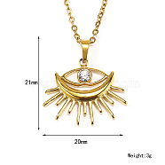 Retro Titanium Steel Clear Cubic Zirconia Eye Pendant Cable Chain Necklaces for Women, Golden(MU9051-4)