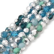Electroplate Glass Beads Strands, Faceted(32 Facets), Half Silver Plated, Round, Medium Turquoise, 6x5mm, Hole: 1.4mm, about 100pcs/strand, 20.87''(53cm)(EGLA-P048-B02)
