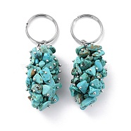 Natural Turquoise Keychain, with Brass and Iron Findings, Cadmium Free & Lead Free, Platinum, 8.05cm(KEYC-C050-01E-RS)