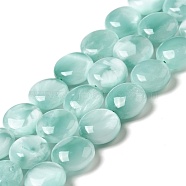 Natural Glass Beads Strands, Grade A, Flat Round, Aqua Blue, 12x4~6.5mm, Hole: 1mm, about 34pcs/strand, 15.5~15.7''(39.37~39.88cm)(G-I247-28D)