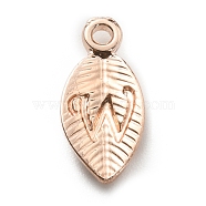 Alloy Pendants, Leaf with Letter Charm, Rose Gold, Letter.W, 15.5x7.5x2.5mm, Hole: 1.5mm(FIND-TAC0011-69W-RG)