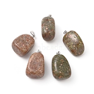 Natural Unakite Pendants, with Platinum Tone Brass Findings, Nuggets, 23~30x13~22x12~20mm, Hole: 5x3mm(G-K302-B01)