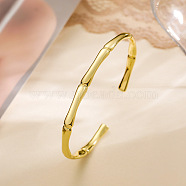 Brass Open Cuff Bangles for Women, Bamboo Joint, Real 18K Gold Plated, Inner Diameter: 1-7/8x2-1/8 inch(4.7x5.5cm)(BJEW-C070-05G)