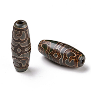 Tibetan Style dZi Beads, Natural Agate Beads, Dyed & Heated, Oval, 2-Eye, 28.5~32x10~12.5mm, Hole: 1.5~3mm(TDZI-E004-16)