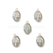 Natural Green Aventurine Pendants, Oval Charms with Golden Brass Edge, 22x13x3~5.5mm, Hole: 1.8mm(G-K333-01B)