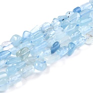 Natural Aquamarine Beads Strands, Nuggets, Tumbled Stone, Grade A, 5~8.5x5.5~7x3.5~4mm, Hole: 0.7mm, about 64pcs/strand, 16.34 inch(41.5cm)(G-G018-69)