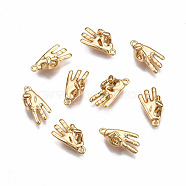 Brass Charms, Nickel Free, Plam, Gesture Language, for OK, Real 18K Gold Plated, 13.5x6.5x5.5mm, Hole: 1mm(KK-Q277-039-NF)