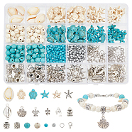 DIY Ocean Jewelry Making Finding Kit, Including Starfish & Turtle Synthetic Turquoise & Glass Seed Beads, Shell Links, Alloy Beads & Pendants & Clasp, 304 Stainless Steel Jump Rings, Mixed Color, 583Pcs/box(DIY-NB0009-52)