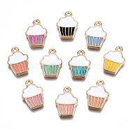 Alloy Enamel Pendants, Cupcake, Light Gold, Mixed Color, 16x11x2mm, Hole: 1.4mm(ENAM-S121-127-A)