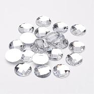 Acrylic Rhinestone Cabochons, Flat Back, Faceted, Half Round, Clear, 18x6mm, about 200pcs/bag(GACR-R002-18mm-08)