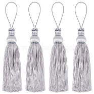 Polyester Tassel Pendant Decorations, for Home Hanging Ornament, Silver, 253~259mm(DIY-WH0542-06B)