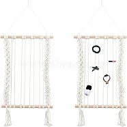Cotton Hanging Wall Decorations, with Natural Wood Sticks, Rectangle, White, 70x30x1.8cm(HJEW-WH0014-66)