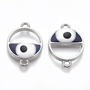 Alloy Links connectors, with Enamel, Flat Round with Evil Eye, Platinum, Midnight Blue, 21.5x16x4mm, Hole: 1.5mm(ENAM-S016-25A)
